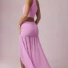Romy asymmetrisk maxi-skjørt med rynker i Pink Orchid