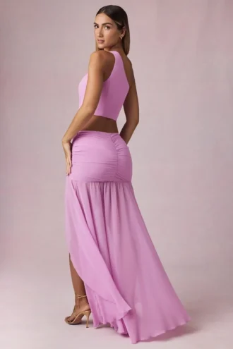 Romy asymmetrisk maxi-skjørt med rynker i Pink Orchid