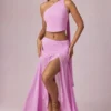 Romy asymmetrisk maxi-skjørt med rynker i Pink Orchid