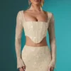 Romy pyntet bodycon-miniskjørt i blonder i elfenben