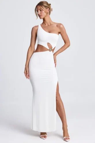 Rosalia Hardware Detail One-Shoulder Maxikjole i hvitt