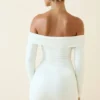 Rosanna off-shoulder minikjole med rynker i vanilje