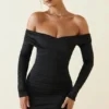 Rosanna off-shoulder ruched bodycon minikjole i svart