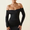 Rosanna off-shoulder ruched bodycon minikjole i svart