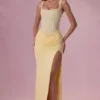 Rosina Mesh Draped Bridesmaid Kjole i Butter Yellow