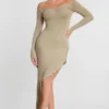 Roxana langermet off-the-shoulder-maxikjole i modal-kasjmirblanding i taupe