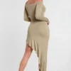 Roxana langermet off-the-shoulder-maxikjole i modal-kasjmirblanding i taupe