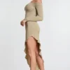 Roxana langermet off-the-shoulder-maxikjole i modal-kasjmirblanding i taupe