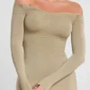 Roxana langermet off-the-shoulder-maxikjole i modal-kasjmirblanding i taupe