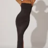 Ryatt rynket bodycon-maxikjole i svart