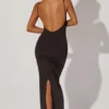 Ryatt rynket bodycon-maxikjole i svart