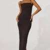 Ryatt rynket bodycon-maxikjole i svart