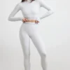 Ryggløs turtleneck-crop-top med lange ermer i grå melert