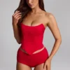 Sabrine Slinky Jersey Hotpants med lav midje i Fire Red