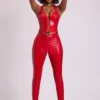 Samara vinylleggings med høy V-midje i Fire Red