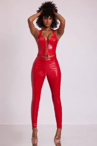 Samara vinylleggings med høy V-midje i Fire Red