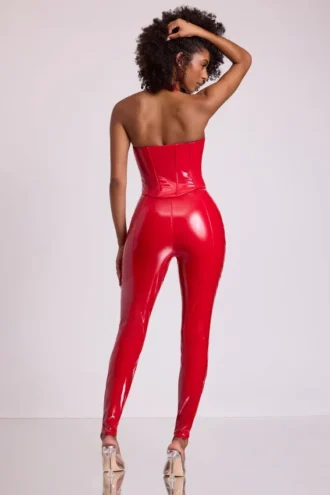 Samara vinylleggings med høy V-midje i Fire Red