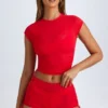 Santana gjennomsiktig, rynket, kort T-skjorte i Fiery Red