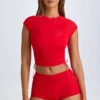 Santana gjennomsiktig, rynket, kort T-skjorte i Fiery Red