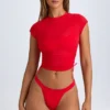 Santana gjennomsiktig, rynket, kort T-skjorte i Fiery Red