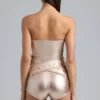 Sasha metallisk denim-korsett-Playsuit med belte i champagne