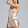 Sasha metallisk denim-korsett-Playsuit med belte i champagne
