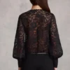 Serenya Sheer Lace Plunge-Neck Loose-Fit Playsuit i svart
