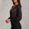 Serenya Sheer Lace Plunge-Neck Loose-Fit Playsuit i svart