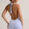 Shelly Modal ribbet ryggløs playsuit i lyseblå