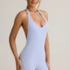 Shelly Modal ribbet ryggløs playsuit i lyseblå