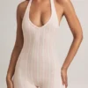 Shelly Modal ribbet ryggløs playsuit i stripeprint