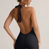 Shelly Modal ribbet ryggløs playsuit i svart