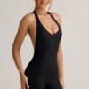 Shelly Modal ribbet ryggløs playsuit i svart