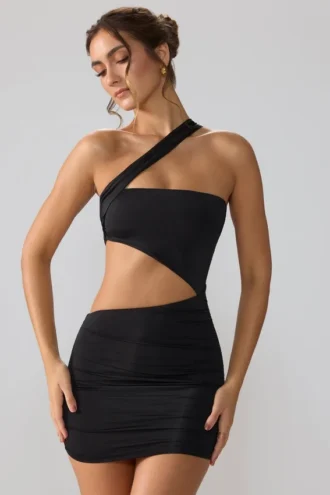 Shyla Slinky Jersey Ruched Cut Out minikjole i svart