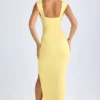 Sloane Modal Plunge-Neck Thigh-Split Maxi Kjoler i Lemon Sherbet