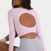 Sømløs, myk ribbet crop-top med utskjæringer i pudderrosa