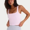 Sømløs, myk ribbet tank-top med firkantet hals i pudderrosa