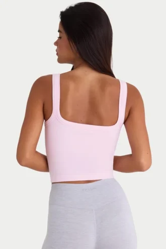 Sømløs, myk ribbet tank-top med firkantet hals i pudderrosa