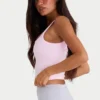 Sømløs, myk ribbet tank-top med firkantet hals i pudderrosa