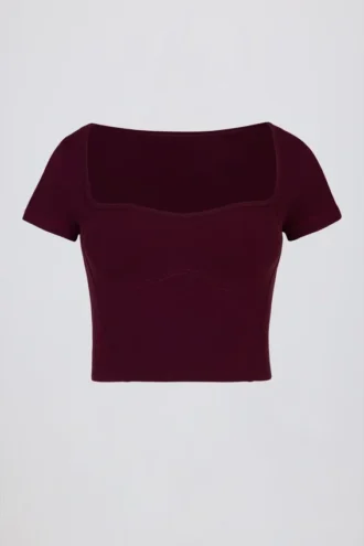 Soft Active crop-top med hjerteformet utringning i burgunder