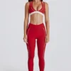 Soft Active-leggings med kontrastdetaljer i mørkerød
