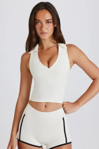 Soft Active Polo Crop Top i elfenben