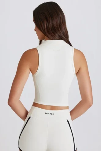 Soft Active Polo Crop Top i elfenben