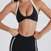Soft Active sports-BH med vridd front og halterneck i svart