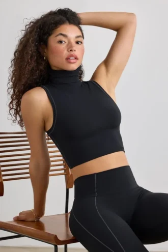Soft Active turtleneck-tanktop i svart