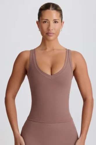 Soft Active V-hals tank-top i mokka