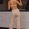 Soft Rib High Waist Fold Over Trousers i Beige Sand