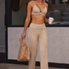 Soft Rib High Waist Fold Over Trousers i Beige Sand