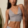 Sol Plunge Halterneck Crop Top i sølv