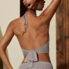 Sol Plunge Halterneck Crop Top i sølv